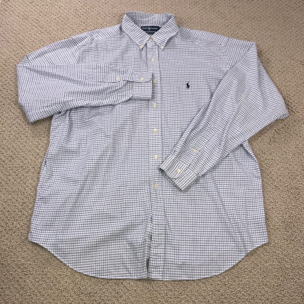 Ralph Lauren Yarmouth Mens 17.5 36/37 Blue White Tattersall Check Cotton Shirt - Picture 2 of 6